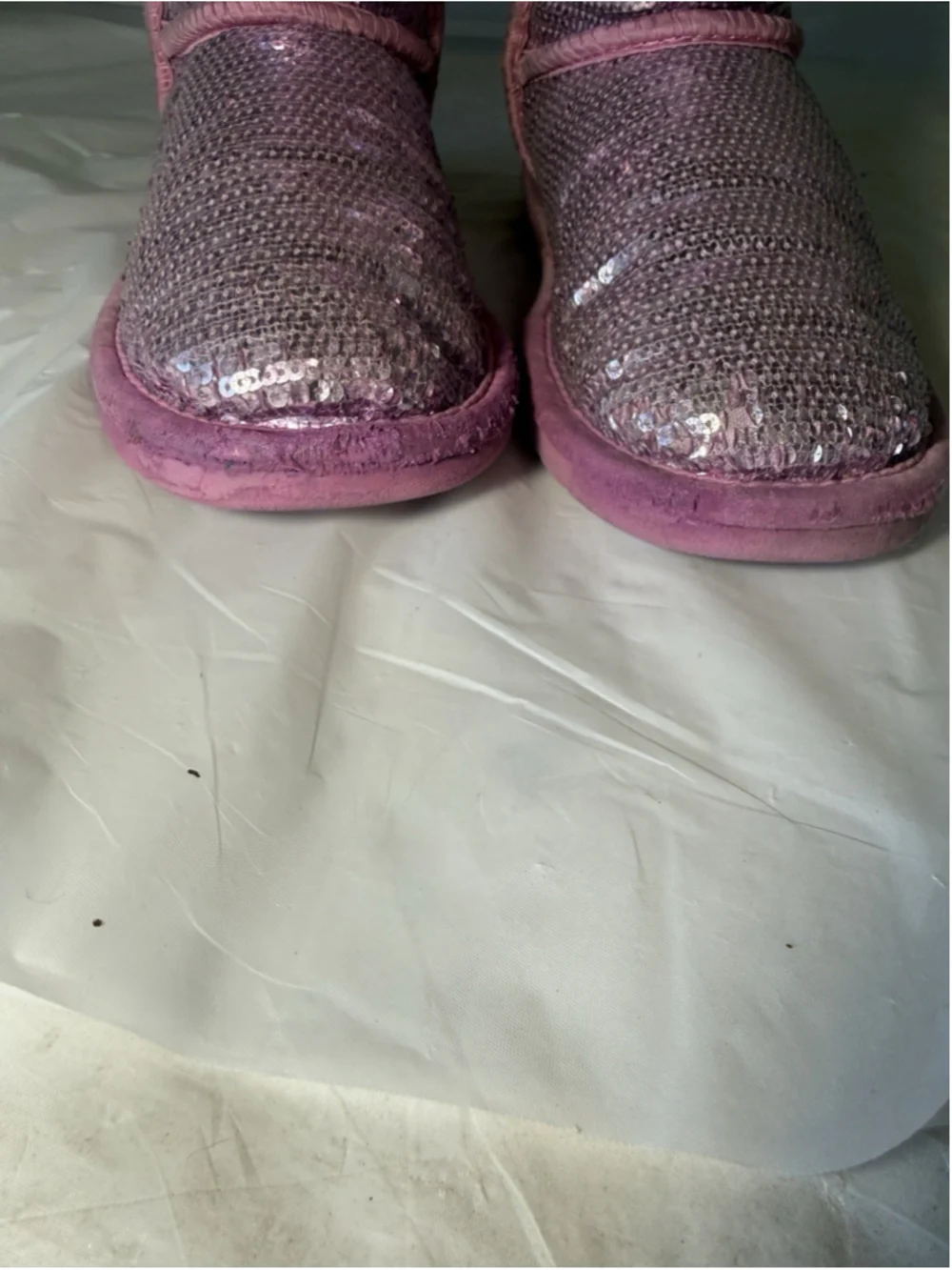 GIRLS UGG AUSTRALIA PINK SEQUIN WINTER BOOTS SHEEPSKIN LINED SPARKLE US 3/UK 2